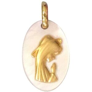 Mon Premier Bijou Medaille Vierge aureolee - Or jaune 18ct & nacre