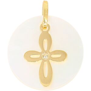 Mon Premier Bijou Medaille croix - diamant, or jaune 18ct & nacre