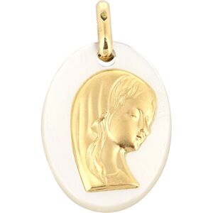 Mon Premier Bijou Medaille Vierge voilee ovale - Or jaune 18ct & nacre