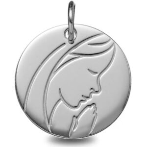 Mon Premier Bijou Medaille Vierge pieuse - Or blanc 9ct