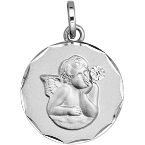 Mon Premier Bijou Medaille Ange pensif - diamant & or blanc 9ct