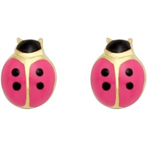 Mon Premier Bijou Boucles daoreilles coccinelles roses Vis Or jaune 18ct