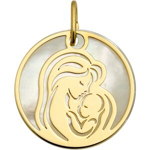 Mon Premier Bijou Medaille Vierge a l?enfant ajouree - Or jaune 9ct & nacre