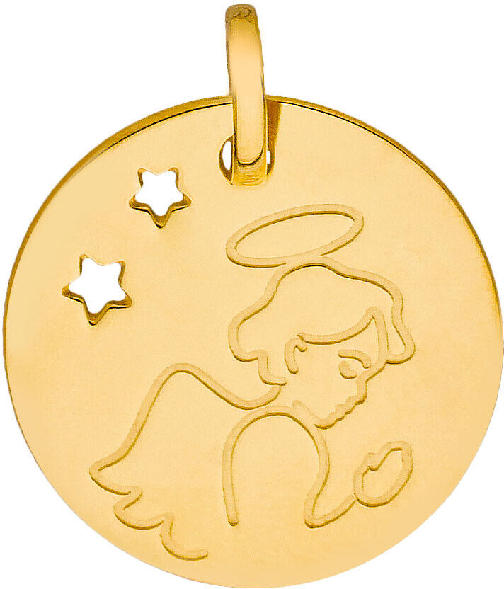 Mon Premier Bijou Médaille Ange aux étoiles ajourées - Or jaune 9ct