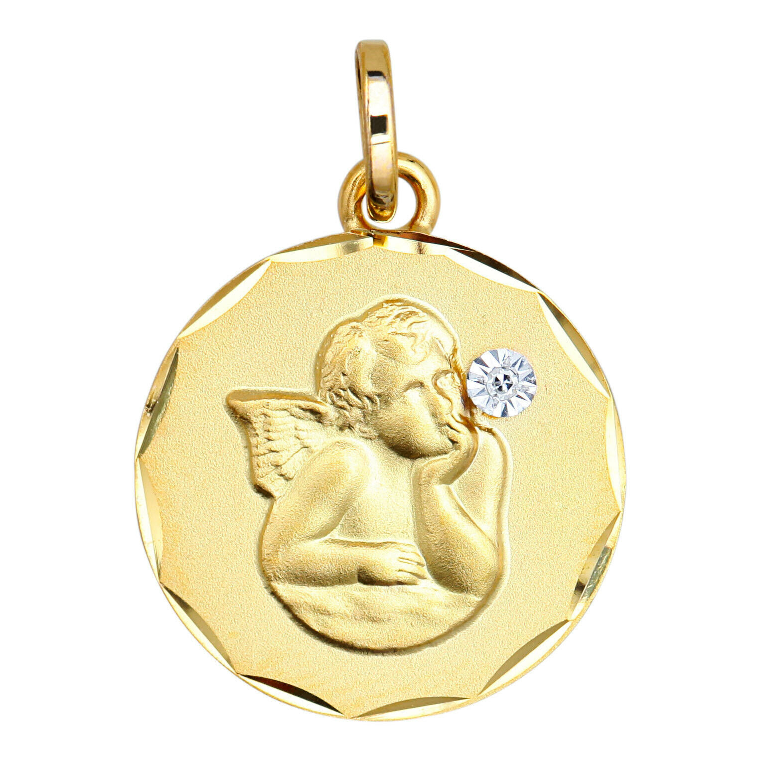 Mon Premier Bijou Médaille Ange pensif - diamant & or jaune 18ct