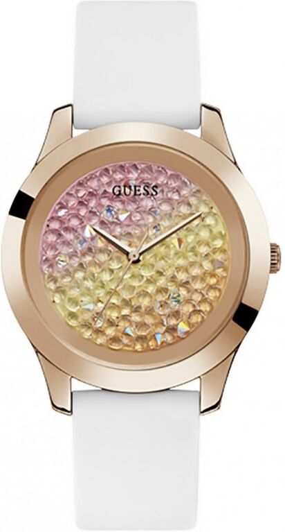 Guess Micro Crush Montre Femme Acier Doré Rose Silicone Blanc W1223L3