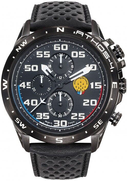 Patrouille de France Athos4 Montre Homme Chrono Acier Cuir Noir A4-100C-668086 Patrouille de France Athos4 Montre Homme Chrono Acier Cuir Noir A4-100C-668086