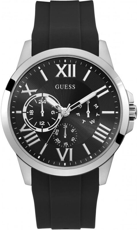 Guess Orbit Montre Homme Multifonction Acier Silicone Noir GW0012G1