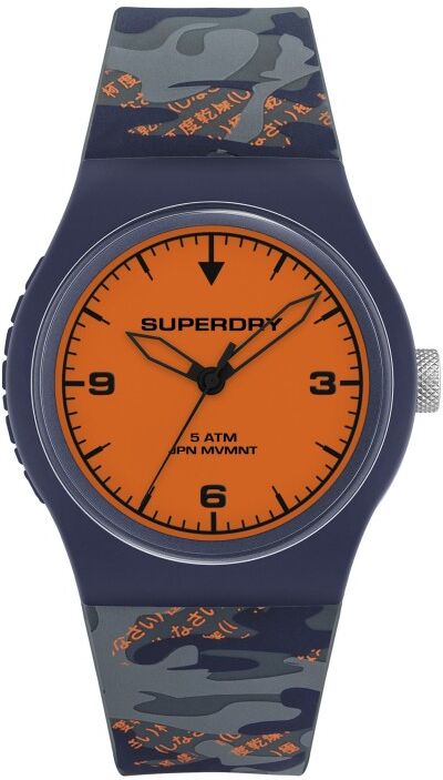 SuperDry Montre Mixte Quartz Urban XL Kanji Cadran Orange Bracelet Bleu-SYG296UO