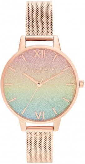 Olivia Burton Rainbow Montre Femme Acier Doré Rose Milanais OB16RB18 Olivia Burton Rainbow Montre Femme Acier Doré Rose Milanais OB16RB18