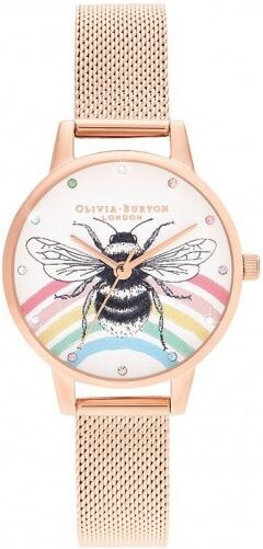 Olivia Burton Rainbow Bee Montre Femme Acier Doré Rose Milanais OB16WL90 Olivia Burton Rainbow Bee Montre Femme Acier Doré Rose Milanais OB16WL90