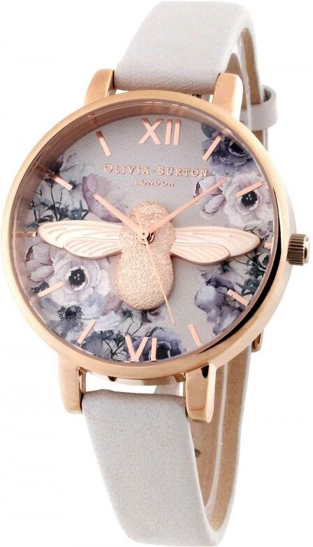 Olivia Burton British Bloom Montre Femme Acier Doré Rose Cuir Rose OB16EG134