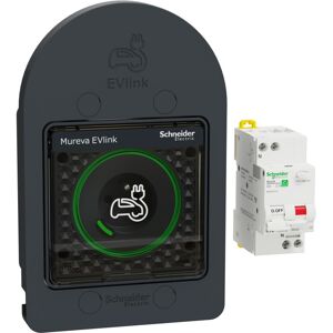 SCHNEIDER ELECTRIC Kit mureva evlink - prise courant 2p+t renforcée pour véhicule électrique avec disjoncteur - ip66 gris - schneider mur36016