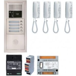 Pack interphone audio 4 logements - platine encastree avec 4 combines blanc - aiphone gtba4e