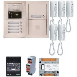 Pack interphone audio 5 logements - platine encastree avec 5 combines blanc - aiphone gtba5e