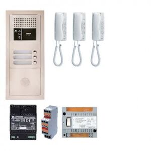 AIPHONE Pack interphone audio 3 logements - platine encastrée avec 3 combinés blanc - aiphone gtba3e
