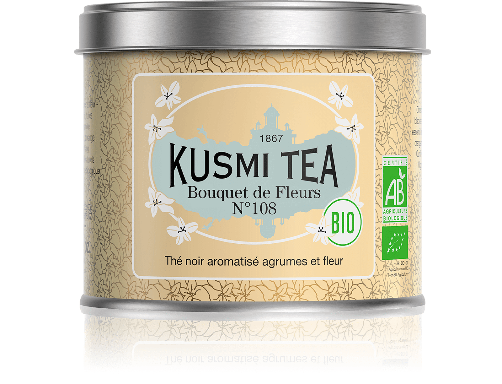 KUSMI TEA Bouquet de Fleurs N°108 bio - Thé earl grey, fleur Ylang-Ylang - Boîte de thé en vrac - Kusmi Tea