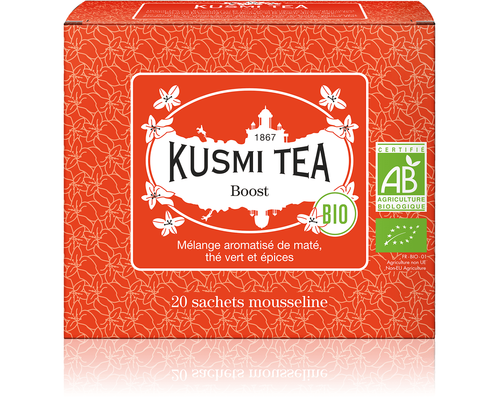 KUSMI TEA Boost bio - Mélange aromatisé de maté, thé vert et épices - Sachets de thé - Kusmi Tea