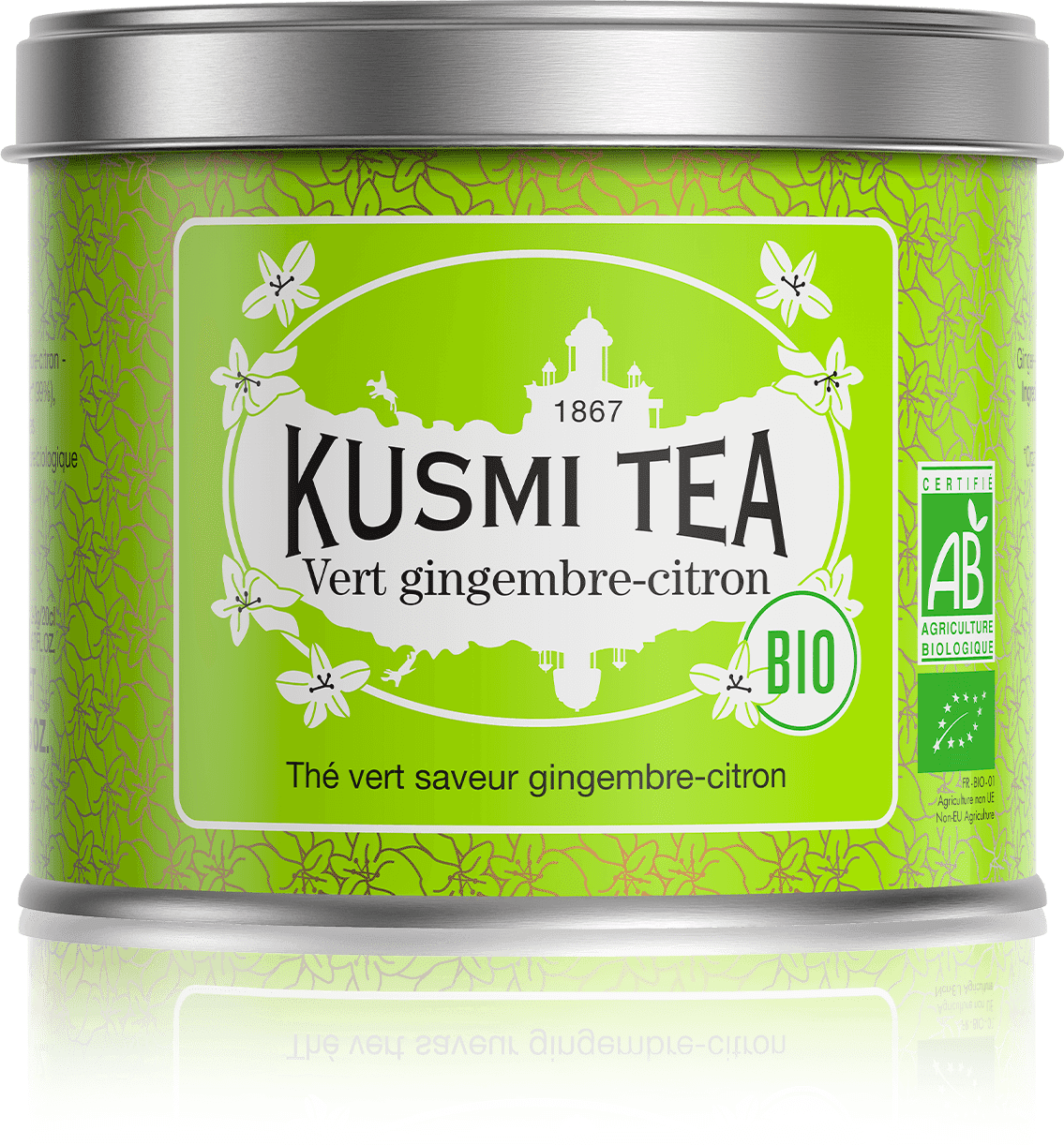 Vert gingembre-citron - Thé vert, gingembre, citron - Boîte de thé en vrac - Kusmi Tea