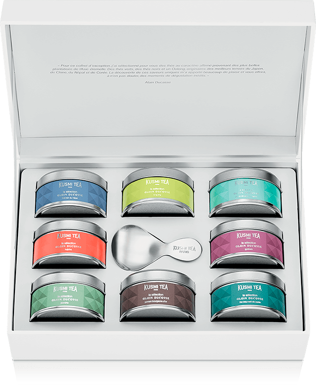 Coffret La Collection Alain Ducasse bio - Coffret de 8 miniatures de thés nature d'origine avec une cuillère à thé - Kusmi Tea