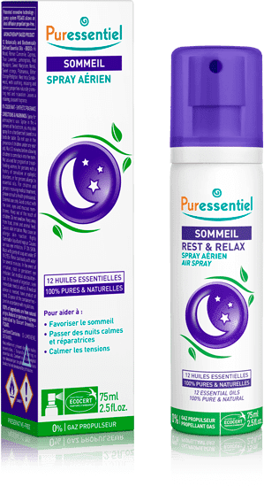 Spray Aérien Sommeil Puressentiel - Ce spray est ideal de jour comme de nuit : il aide à se détendre et à se préparer à l'endormissement pour des nuits calmes et réparatrices. - Kusmi Tea