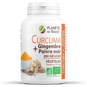 Planete au Naturel Curcuma, Gingembre et Poivre noir - 350 mg - 200 gelules vegetales