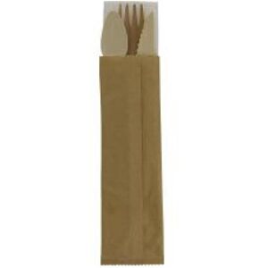 Firplast Sachet couvert 3/1 Bois (couteau, fourchette, cuillere) 125mm X250 Firplast