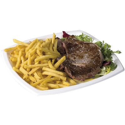 Assiette carrée blanche en pulpe de canne à sucre - Firplast - Publicité Assiette carrée blanche en pulpe de canne à sucre - Firplast - Publicité