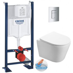 Grohe Pack WC Bâti autoportant + WC Swiss Aqua Technologies Infinitio sans bride + Plaque chrome (ProjectInfinitio-1) - Publicité
