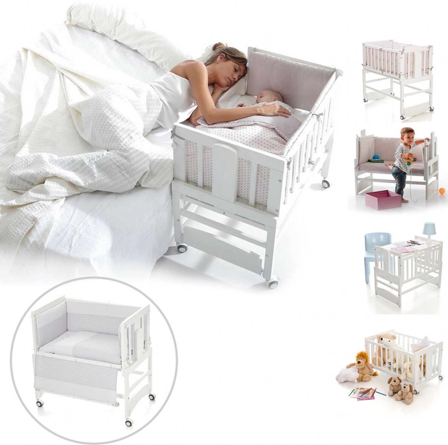 Bolin Bolon Berceau Allegra 5 en 1 + Matelas + Couette Gris Coeurs Bolin Bolon Berceau Allegra 5 en 1 + Matelas + Couette Gris Coeurs