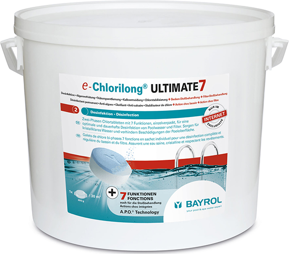 e.Chlorilong Ultimate 7 - 10,2 kg - Bayrol - Chlore, oxygène actif, brome