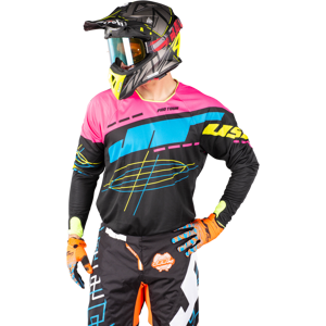 Maillot Cross JT Racing Hyperlite Blueprint Rose-Noir-Jaune Fluo -