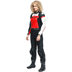 Combinaison en Cuir Femme Dainese Mirage 2 Pieces Noir-Rouge Lave-Blanc -