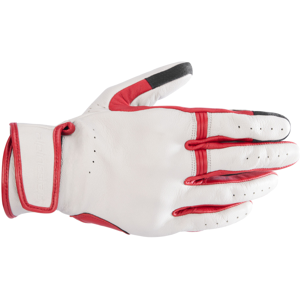 Gants Moto en Cuir Alpinestars Dyno Écru-Rubis Rouge -