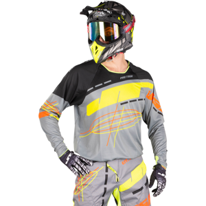 Maillot Cross JT Racing Hyperlite Blueprint Noir-Gris-Jaune Fluo -