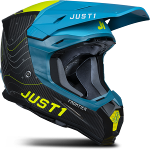 Just1 Casque Cross Just1 J22 C Frontier Jaune Fluo–Bleu-Carbone -