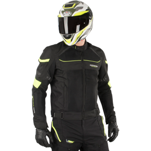 Veste Moto d'Été Courte ON BOARD 3D-Air Noir-Jaune Fluo -