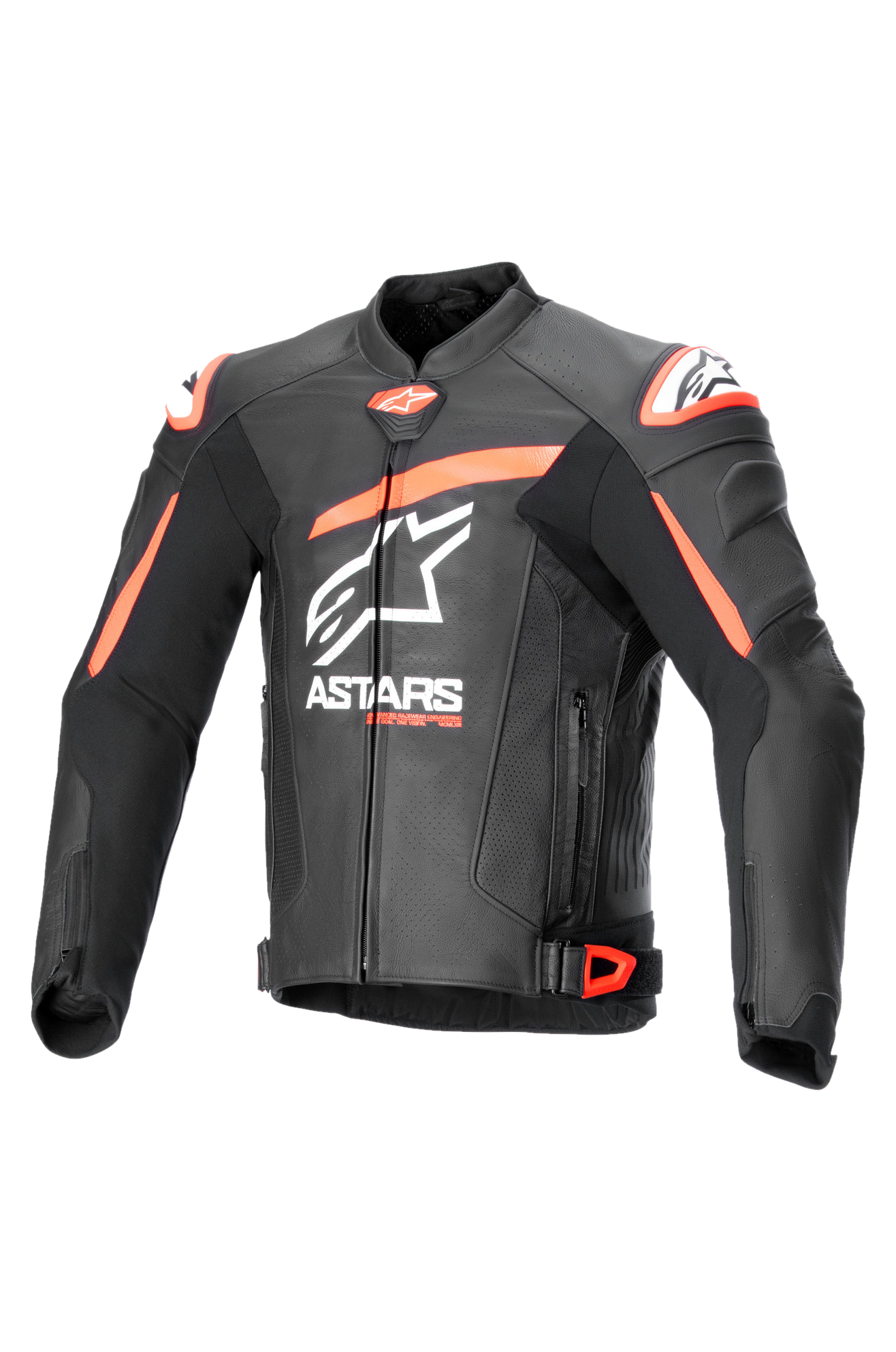 Blouson Moto en Cuir Alpinestars GP Plus R V4 Airflow Noir-Rouge Fluo-Blanc -