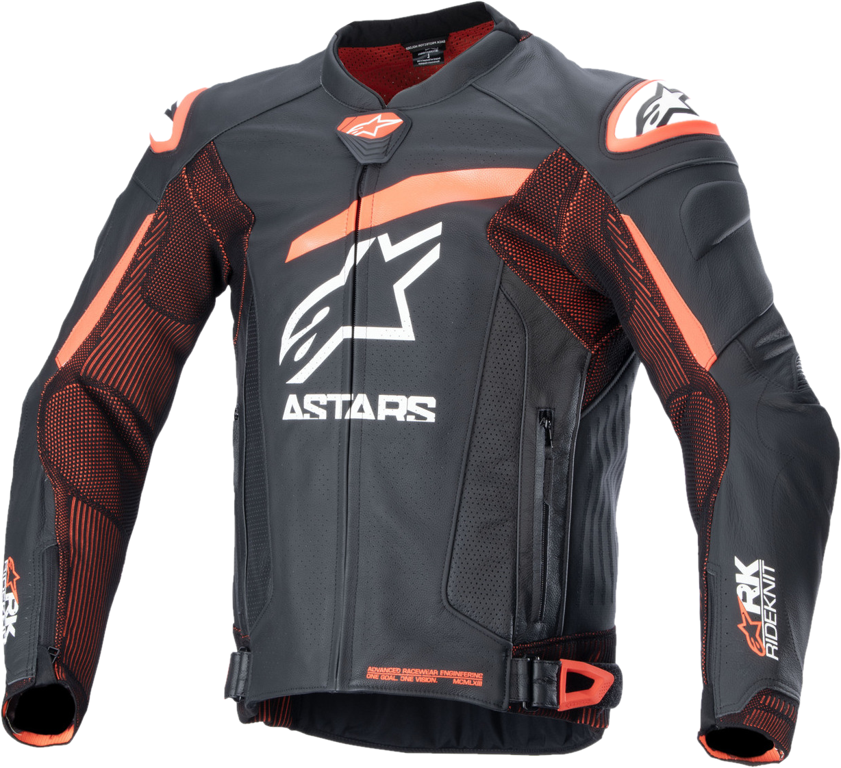 Blouson Moto en Cuir Alpinestars GP Plus R V4 Rideknit Noir-Rouge Fluo-Blanc -