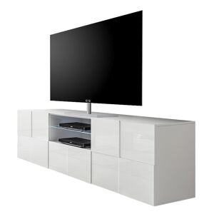 gdegdesign Meuble TV blanc laqué brillant 2 portes + 1 tiroir avec LED - Faust - Publicité