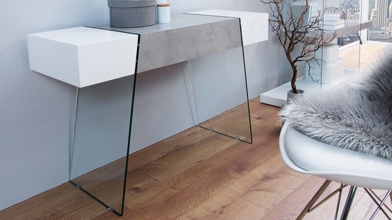 gdegdesign Console design 1 tiroir blanc mat et béton ciré avec verre - Solna