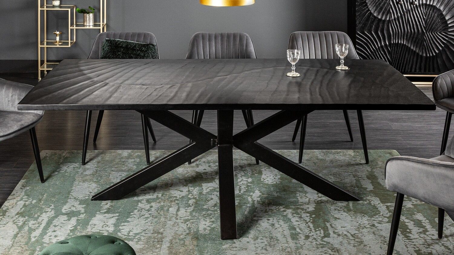 gdegdesign Table à manger rectangulaire bois sculpté gris et métal 200 cm - Piran
