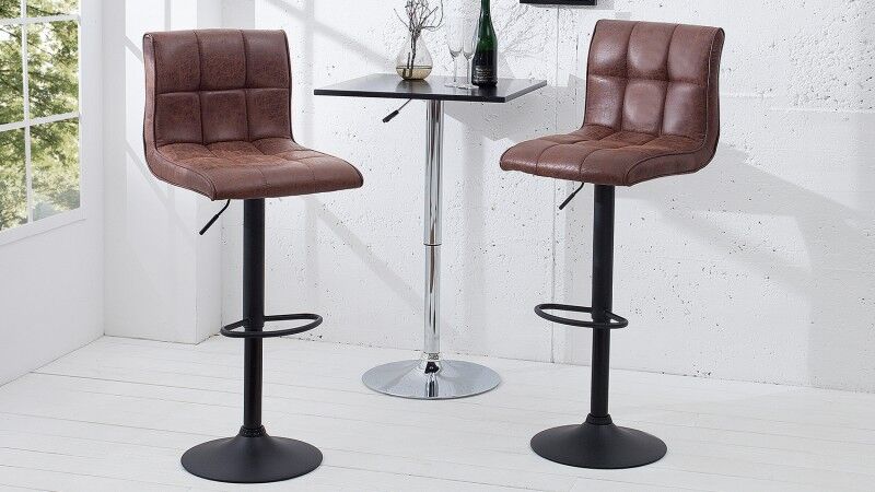 gdegdesign Tabouret de bar tissu microfibre marron aspect cuir vieilli - Zafir