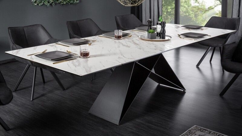 gdegdesign Table à manger extensible marbre blanc piétement noir 180 260 cm - Séville