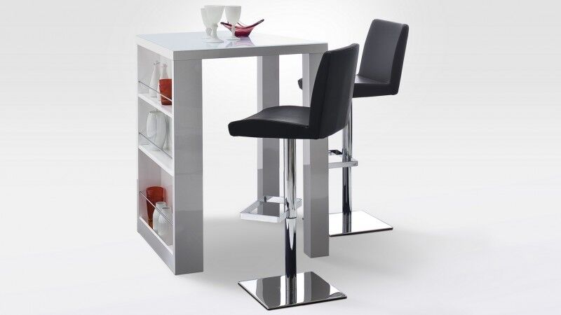 gdegdesign Bar design table haute carré laqué blanc et verre - Joe