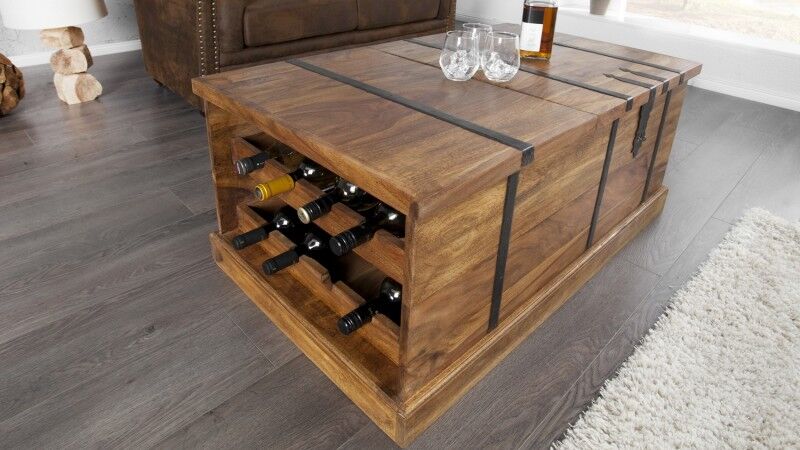 gdegdesign Table basse bois coffre de rangement bouteille - Harald