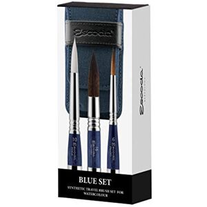 Escoda Lot de Pinceaux de Voyage pour Aquarelle, avec étui en Toile, 3 pinceaux à Manche Court, Bleu - Publicité Escoda Lot de Pinceaux de Voyage pour Aquarelle, avec étui en Toile, 3 pinceaux à Manche Court, Bleu - Publicité