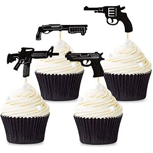 Blumomon Lot de 24 décorations de gâteau Happy Birthday Noir à paillettes Pistolet à paillettes Décoration de gâteau pour fête de garçon - Publicité Blumomon Lot de 24 décorations de gâteau Happy Birthday Noir à paillettes Pistolet à paillettes Décoration de gâteau pour fête de garçon - Publicité