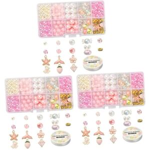 TEHAUX 3 Ensembles Kit De Matériel De Perles Fournitures De Perles Kit De Fabrication De Bijoux Breloque En Métal Bijoux Pour L'artisanat Acrylique Matériel Rose Bracelet Fille - Publicité