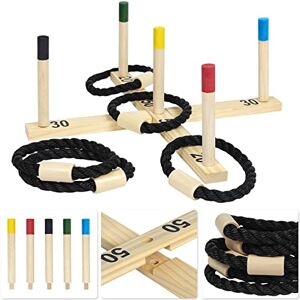 YARDIN Jeu de lancer d'anneaux en bois 5 anneaux en nylon et 5 colonnes colorées Jeu de lancer d'anneaux pour enfants et adultes Pour fêtes de famille 50 x 50 cm - Publicité